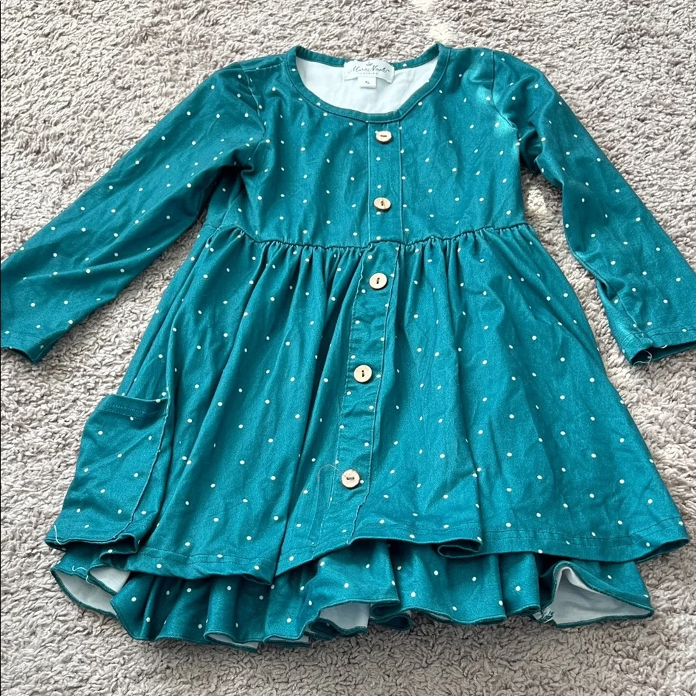 Marie Nichole Girls Green Tulle Polkadot Dress